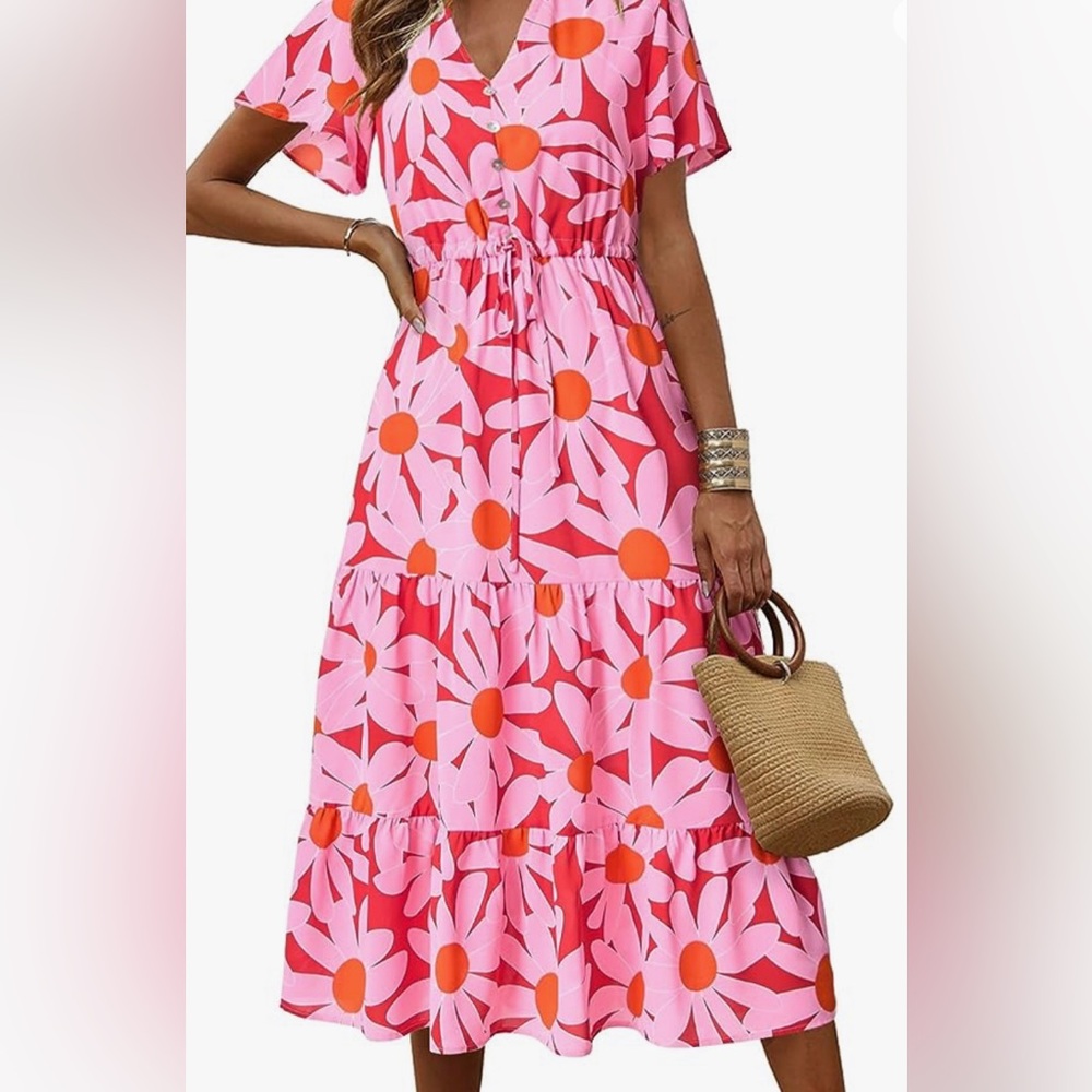 Pink Floral MIDI Dress